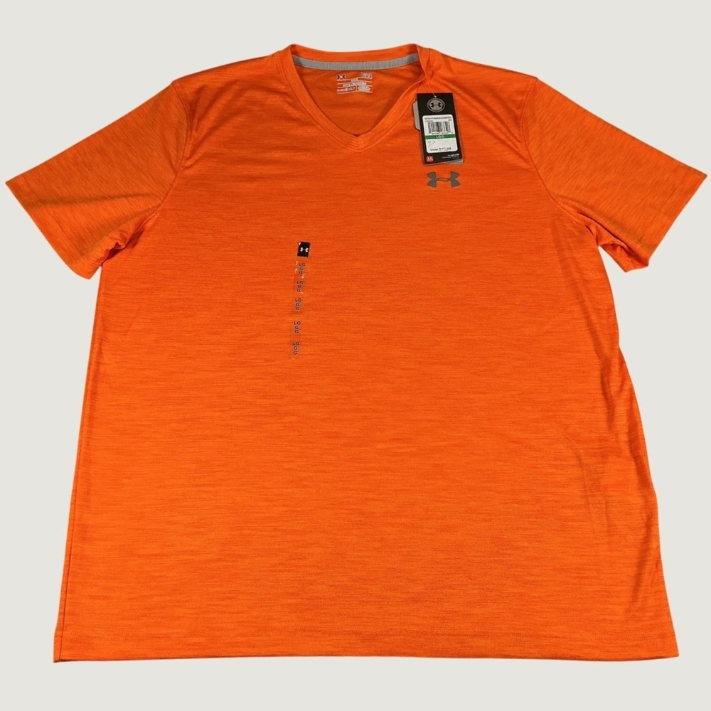 Under Armour HeatGear Shirt Mens L Orange V Neck Loose Fit UPF 30 NWT